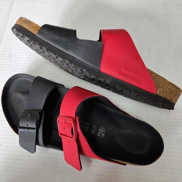 Birkenstock Men's Arizona Split Black/Poppy Red Birko Size 43 Sandals Slides - Picture 10 of 11